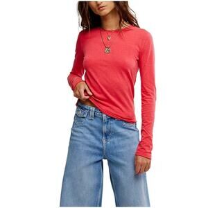 Women Free People Nova Crew Neck Long Sleeve T in Rococco Red sz S Elena Gilbert
